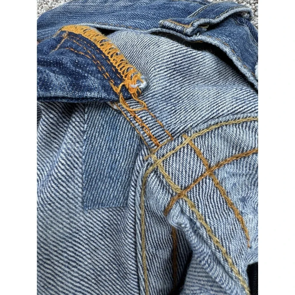 VTG True Religion Straight Jean Mens 34 (36x32) Blue Distressed Workwear USA Y2K